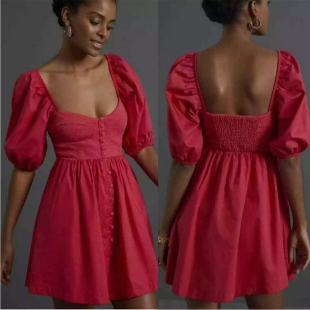 Anthropologie Maeve Puff Sleeved Sweetheart Dress Size Medium